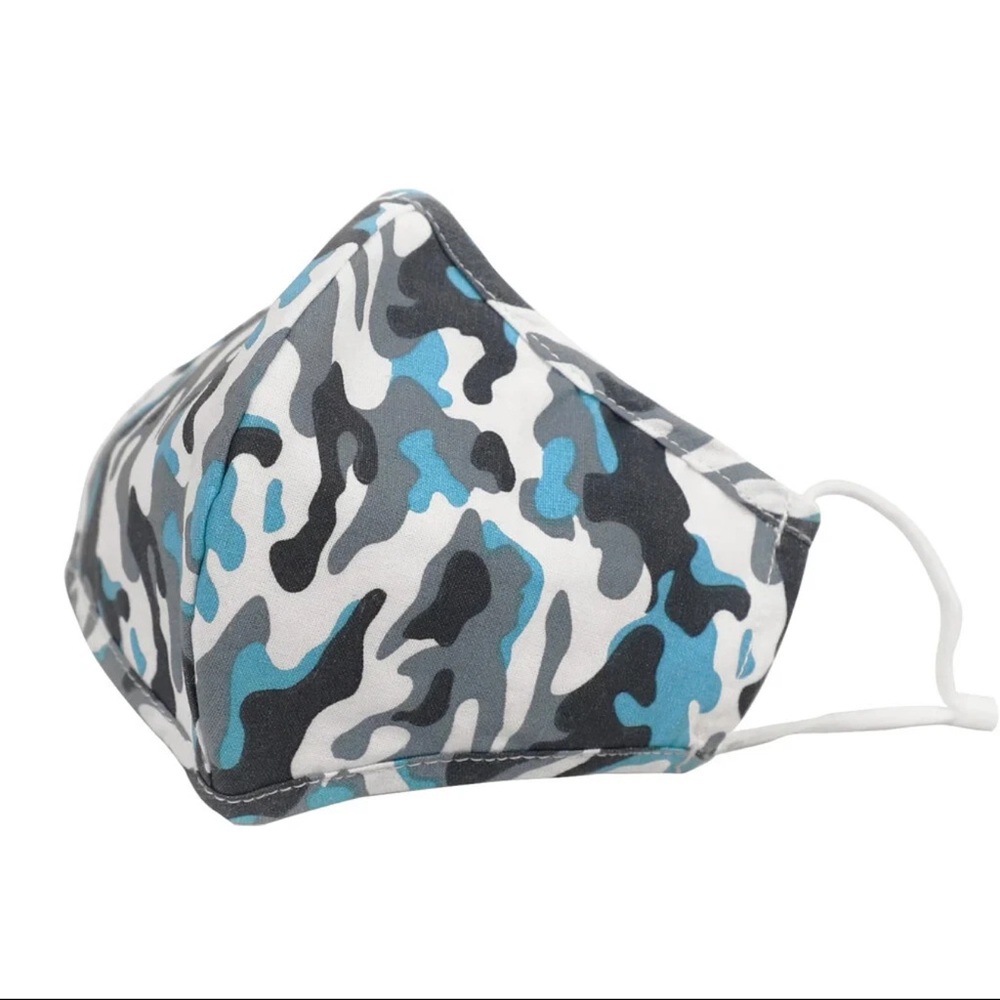 2 Pack Non-Medical 3-Ply Cotton Masks Adjustable Washable + 1 Filter Blue Camo